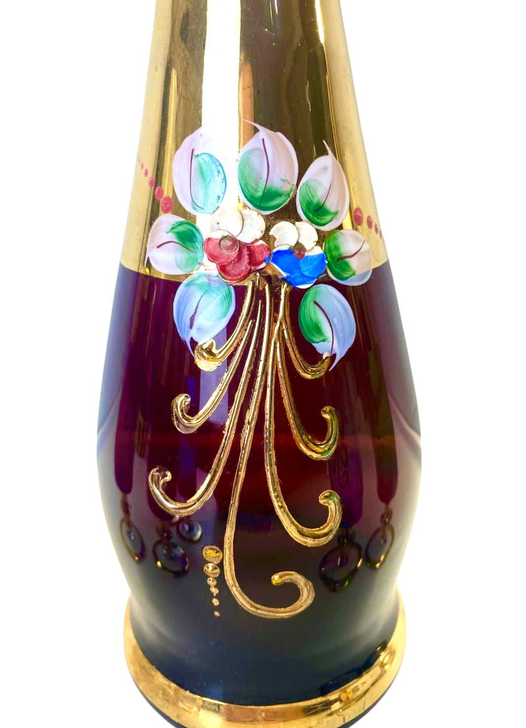 Servizio Liquore Vintage Vetro di Murano "Tre Fuochi" - Decanter e 6 Bicchieri Arlecchino
