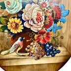 Incantevole Quadro Ovale Vintage – Natura Morta Floreale Dipinta su Tavola di Legno