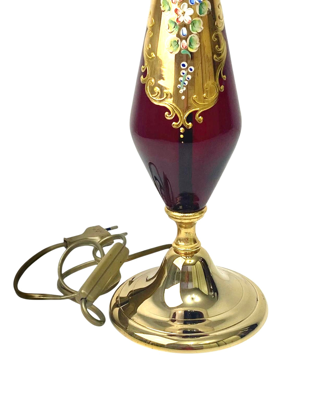 Splendida Lampada da Tavolo Vintage in Vetro di Murano Rosso Rubino e Oro Zecchino