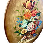 Incantevole Quadro Ovale Vintage – Natura Morta Floreale Dipinta su Tavola di Legno