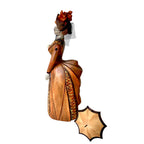Scultura in legno vintage - Statuina Dama con Ombrellino e Velo, stile Belle Époque / Vittoriano