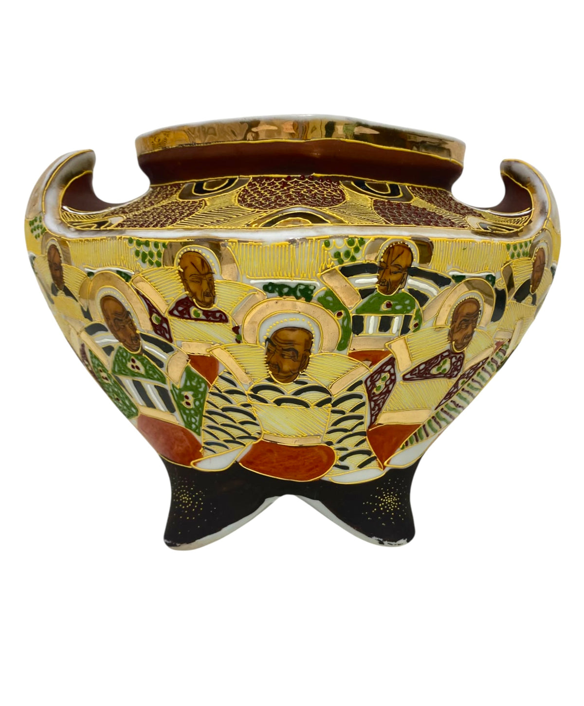 Koro / Bruciaincenso Satsuma Vintage in Porcellana Giapponese – Decorazione Arhat (Lohan) e Oro