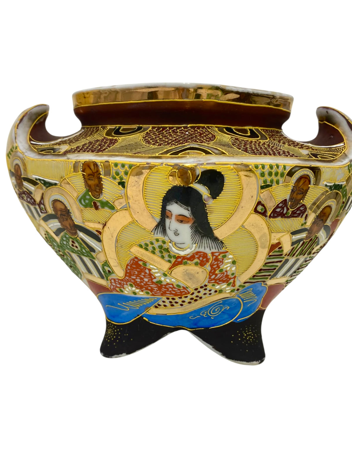 Koro / Bruciaincenso Satsuma Vintage in Porcellana Giapponese – Decorazione Arhat (Lohan) e Oro