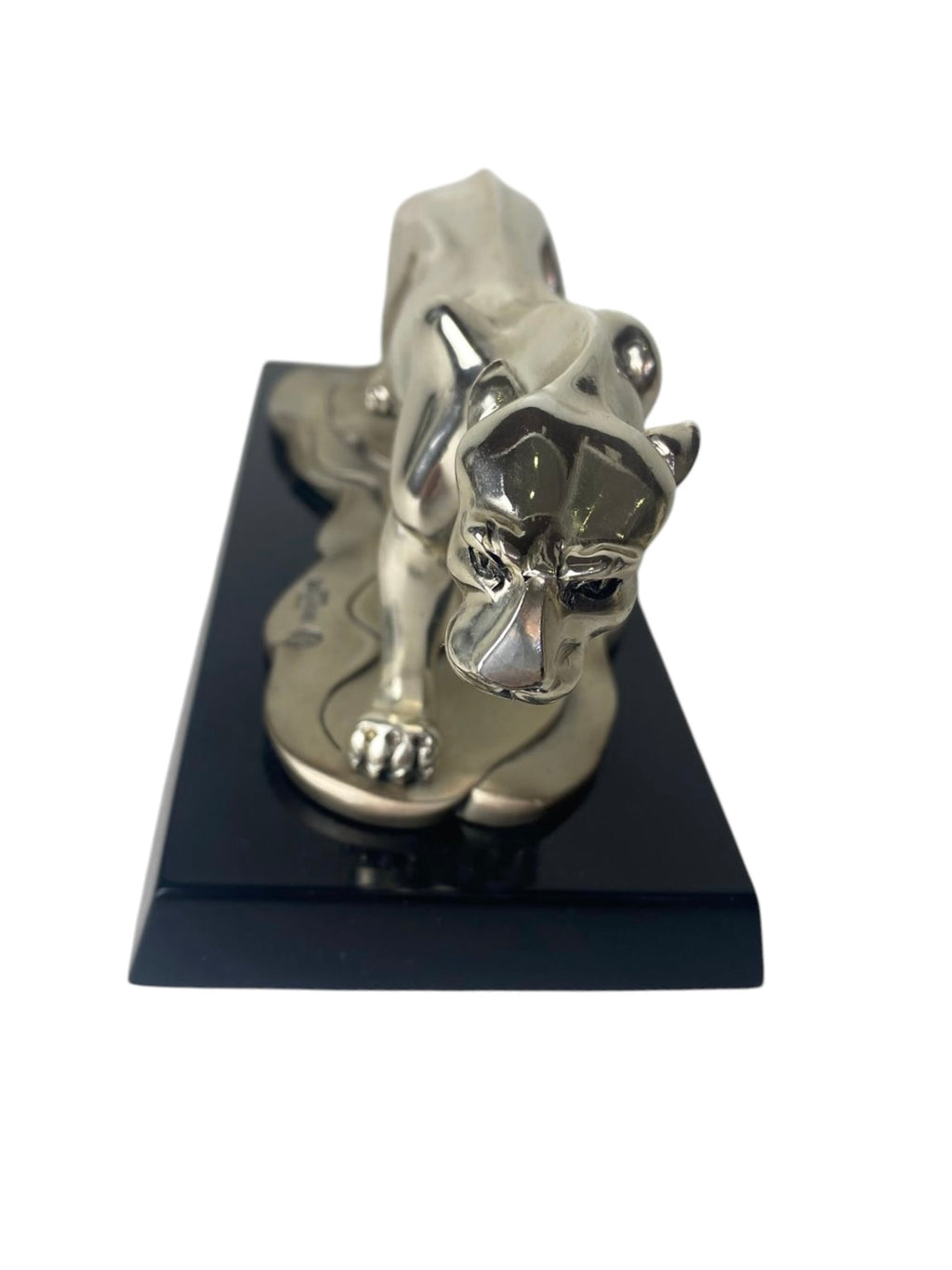 Silver-Plated Resin Panther Sculpture (Art Deco Style) on Black Base
