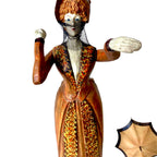 Scultura in legno vintage - Statuina Dama con Ombrellino e Velo, stile Belle Époque / Vittoriano