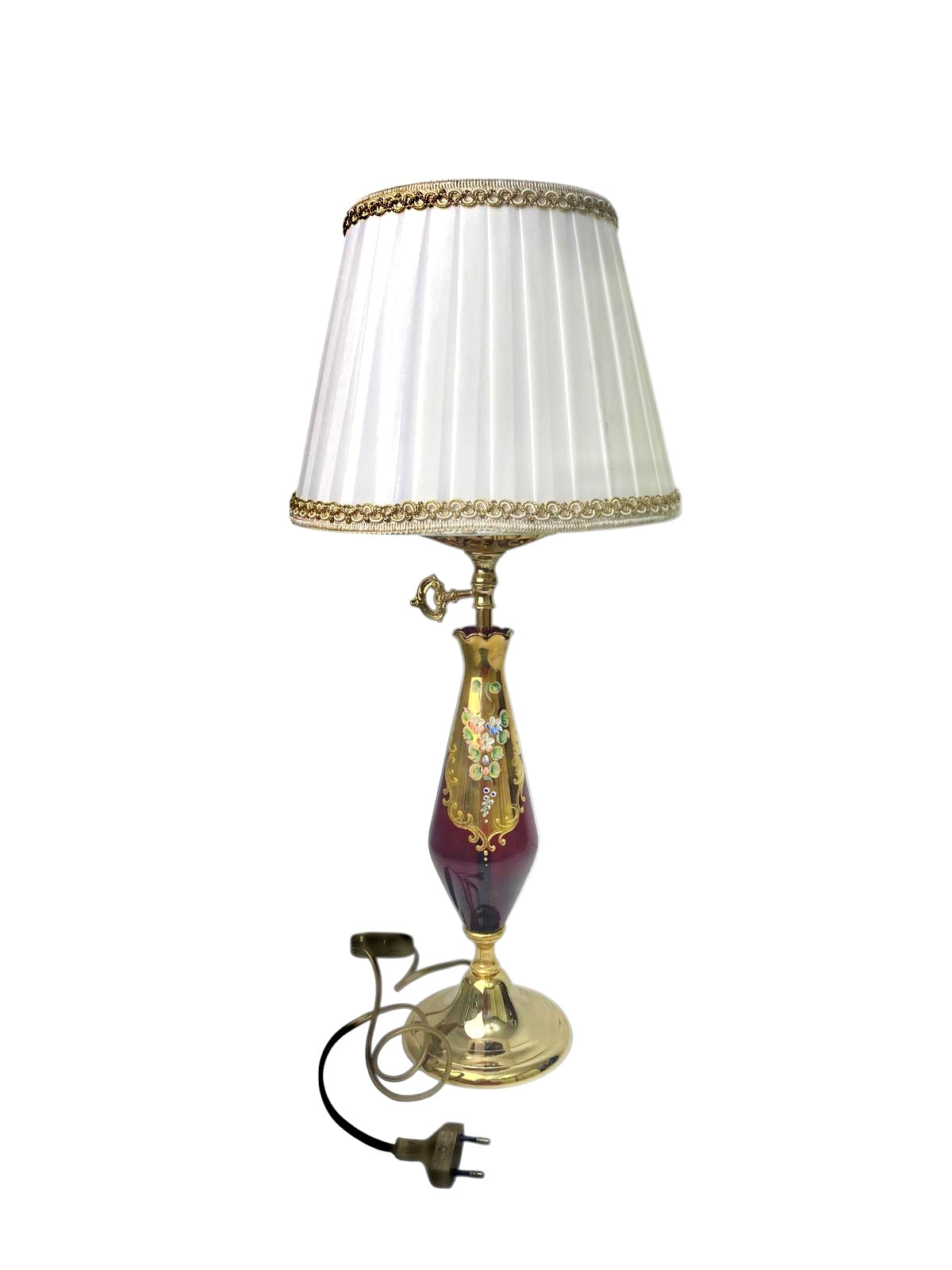 Splendida Lampada da Tavolo Vintage in Vetro di Murano Rosso Rubino e Oro Zecchino