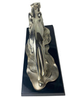 Silver-Plated Resin Panther Sculpture (Art Deco Style) on Black Base
