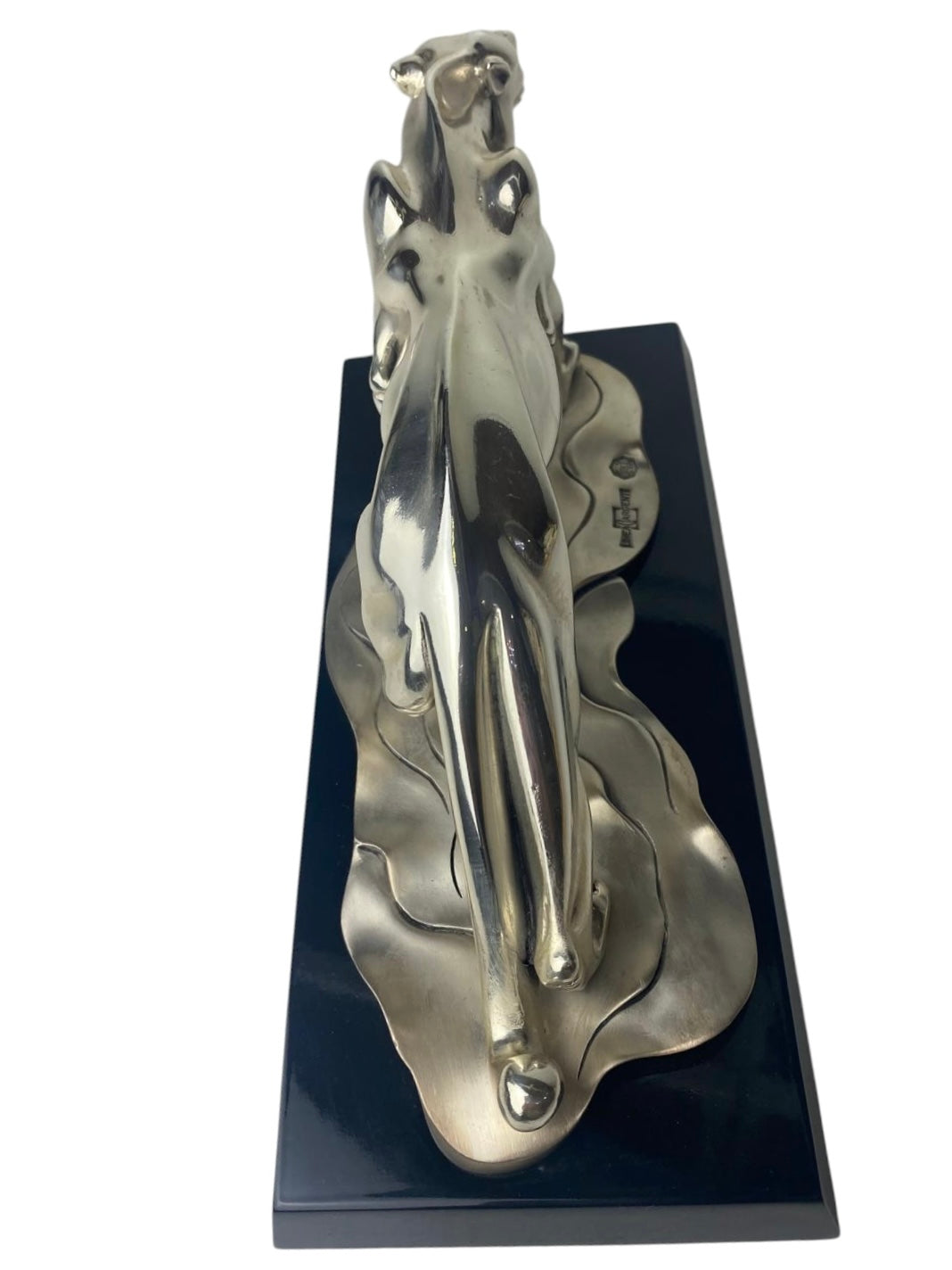 Silver-Plated Resin Panther Sculpture (Art Deco Style) on Black Base