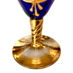 Servizio Vintage Murano Vetro Blu Cobalto, Oro Zecchino e Smalto - Caraffa + 6 Calici