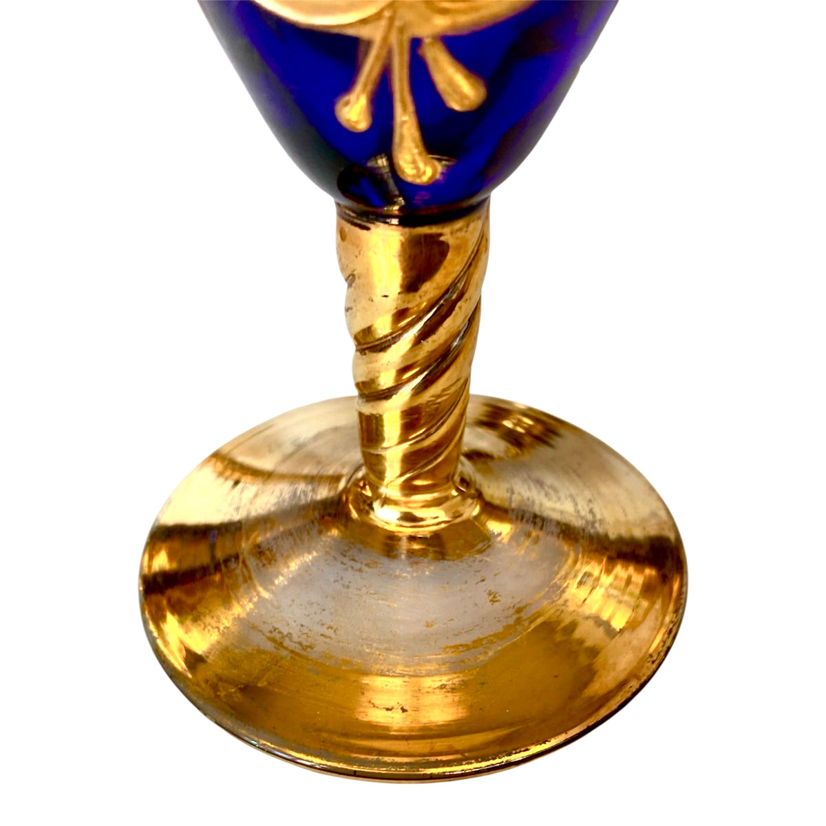 Servizio Vintage Murano Vetro Blu Cobalto, Oro Zecchino e Smalto - Caraffa + 6 Calici