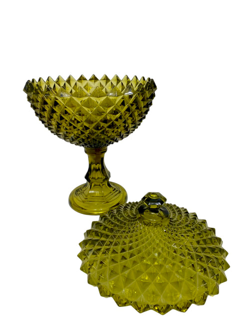 Alzata Bomboniera Vintage in Vetro Verde Oliva – Porta Caramelle / Biscottiera Mid-Century
