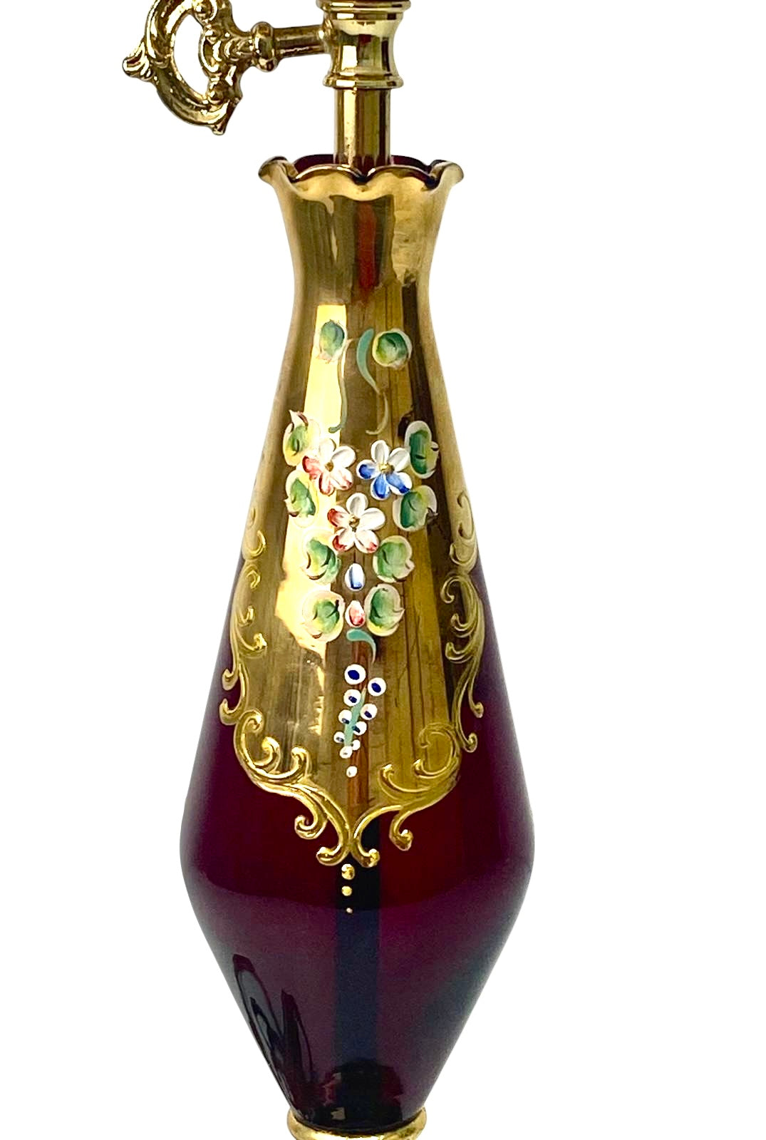 Splendida Lampada da Tavolo Vintage in Vetro di Murano Rosso Rubino e Oro Zecchino