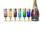 Servizio Liquore Vintage Vetro di Murano "Tre Fuochi" - Decanter e 6 Bicchieri Arlecchino