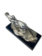 Silver-Plated Resin Panther Sculpture (Art Deco Style) on Black Base