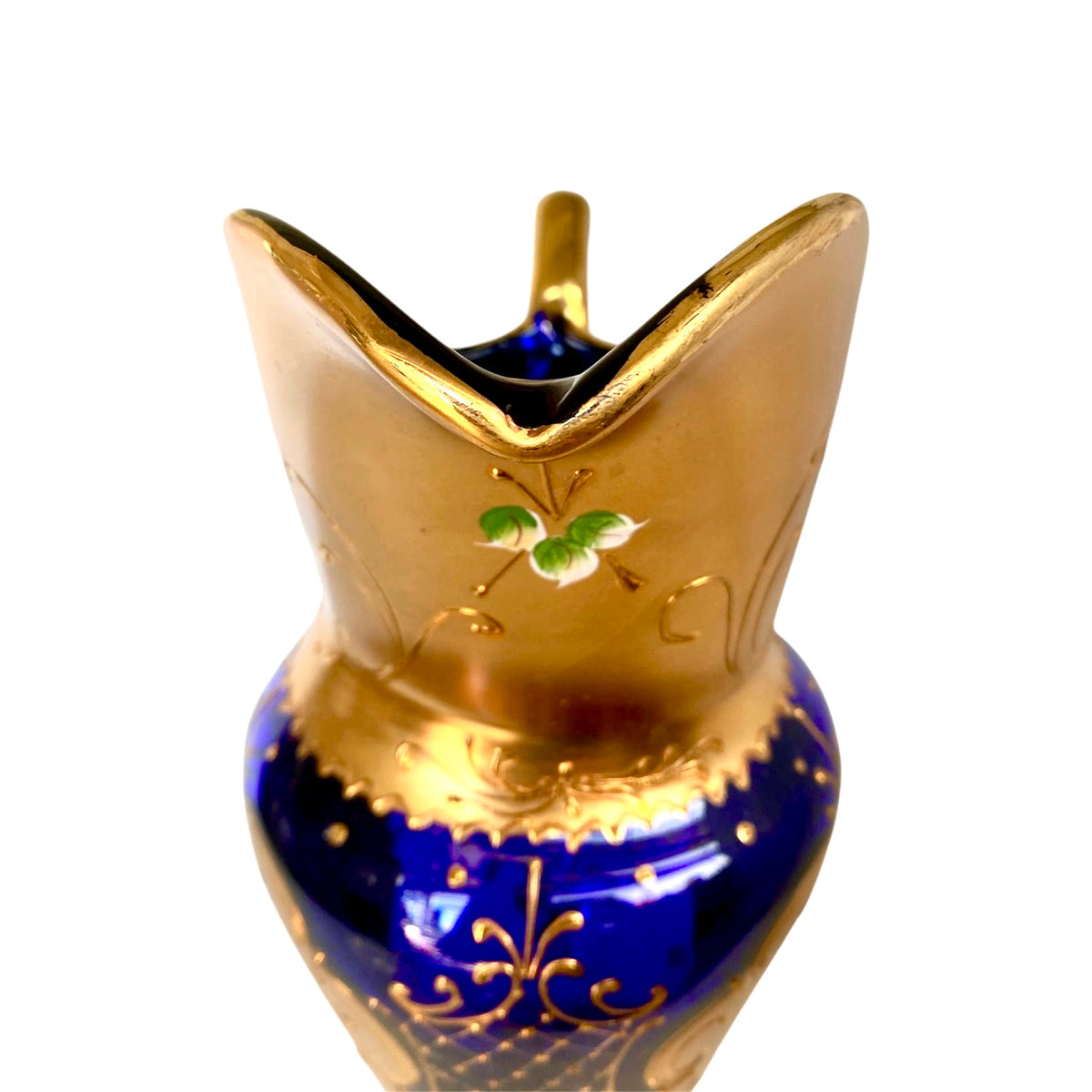 Servizio Vintage Murano Vetro Blu Cobalto, Oro Zecchino e Smalto - Caraffa + 6 Calici