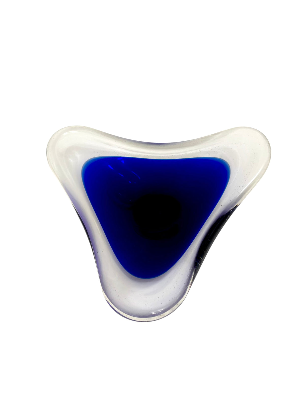 Centrotavola Triangolare in Vetro di Murano Sommerso Blu – Svuotatasche Vintage Anni 60/70/80