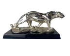 Silver-Plated Resin Panther Sculpture (Art Deco Style) on Black Base