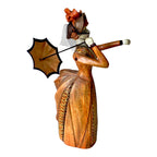 Scultura in legno vintage - Statuina Dama con Ombrellino e Velo, stile Belle Époque / Vittoriano