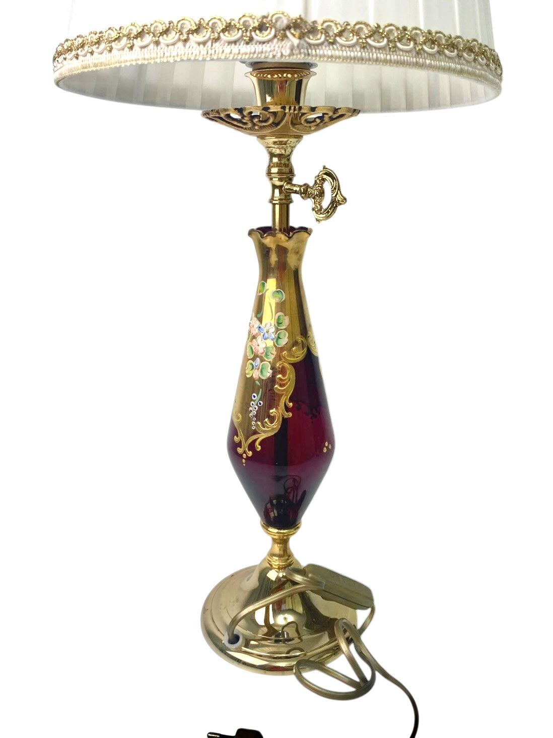 Splendida Lampada da Tavolo Vintage in Vetro di Murano Rosso Rubino e Oro Zecchino